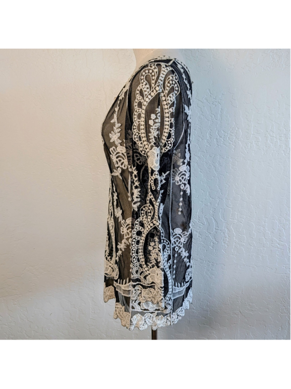 YouareNotAlone Black Mesh Embroidered Lace Boho Tunic Top Small Festival Romance - Picture 6 of 11